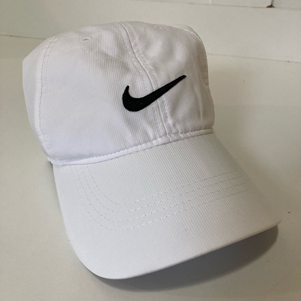 Nike Golf White Black Center Embroidered Swoosh Strapback Hat